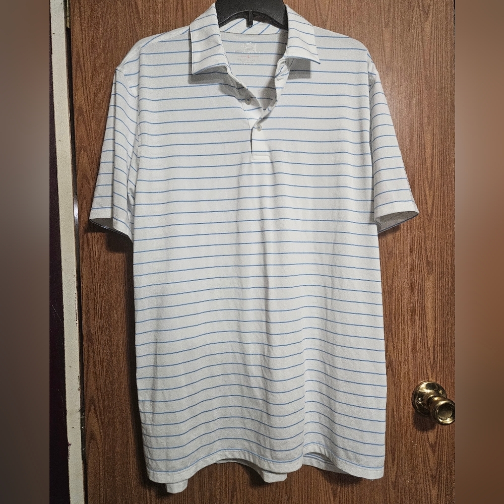 Southern Tide Performance Polo Blue And White Striped! - Picture 1 of 6